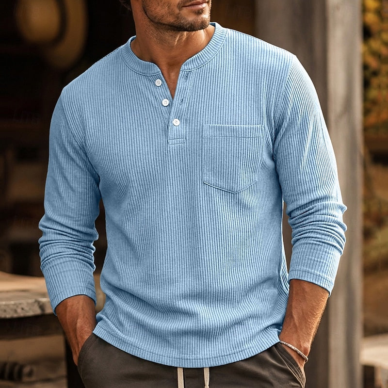 Nolan | Ribbed Long-Sleeve Henley Shirt
