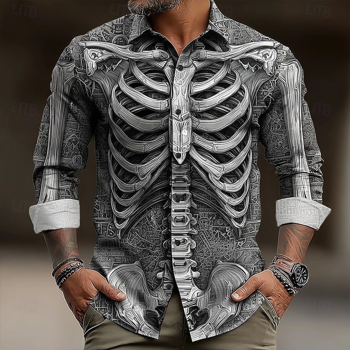Gideon | Halloween Skeleton-Print Button-Up Shirt
