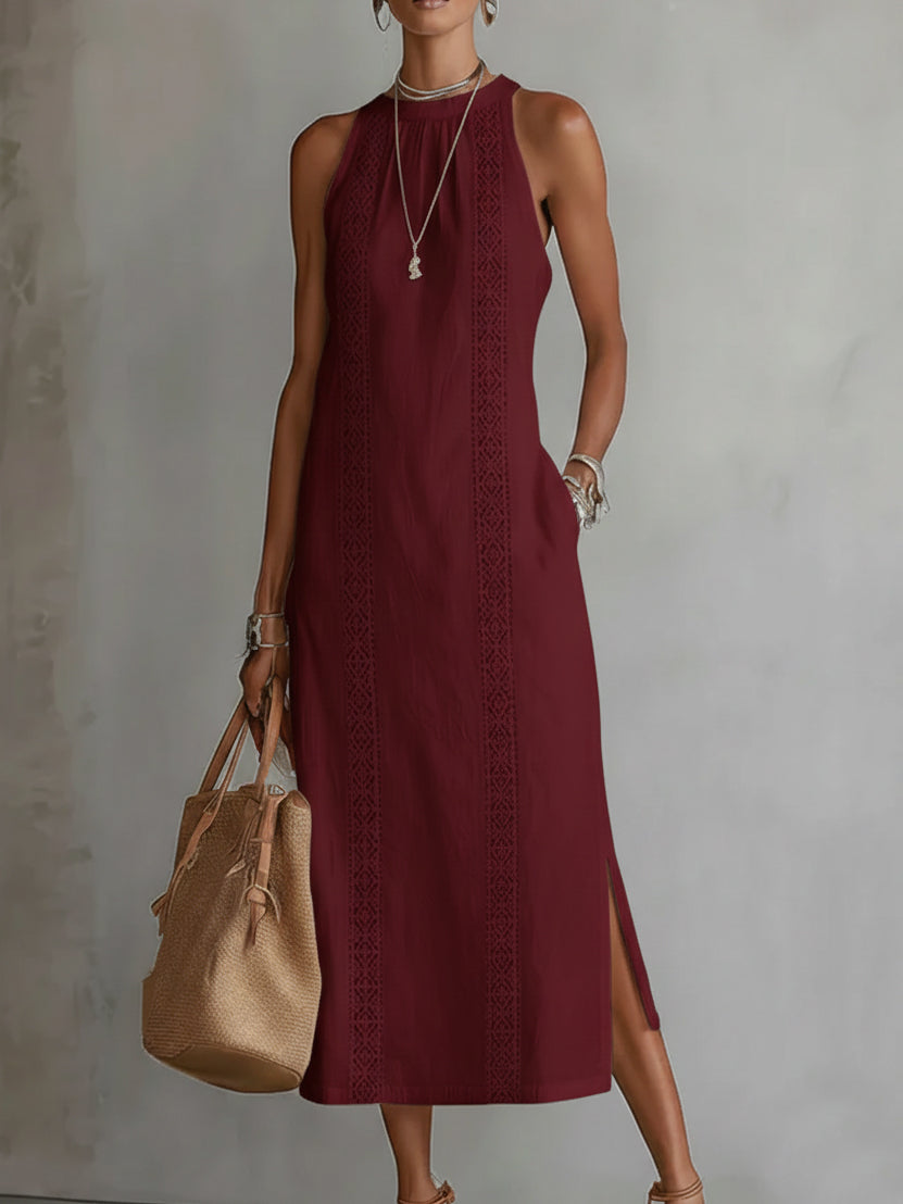 Elinor | Sleeveless Lace-Trim Midi Dress