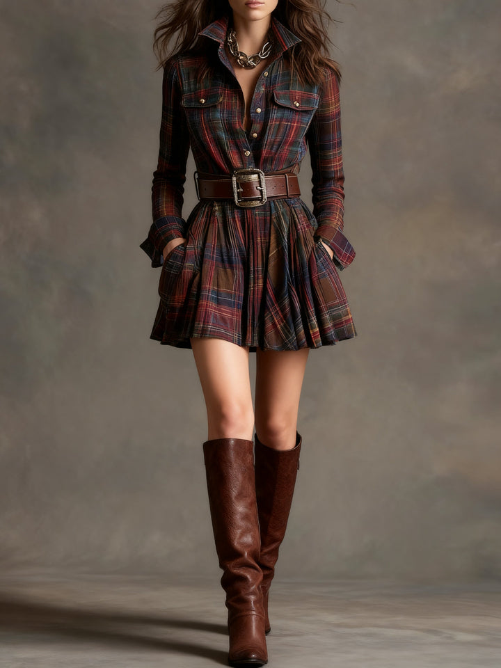 Honorine | Belted Check Mini Dress