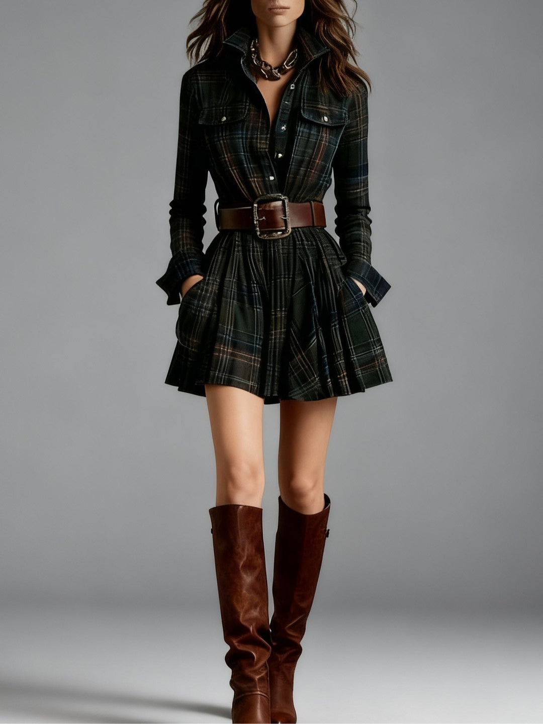 Honorine | Belted Check Mini Dress