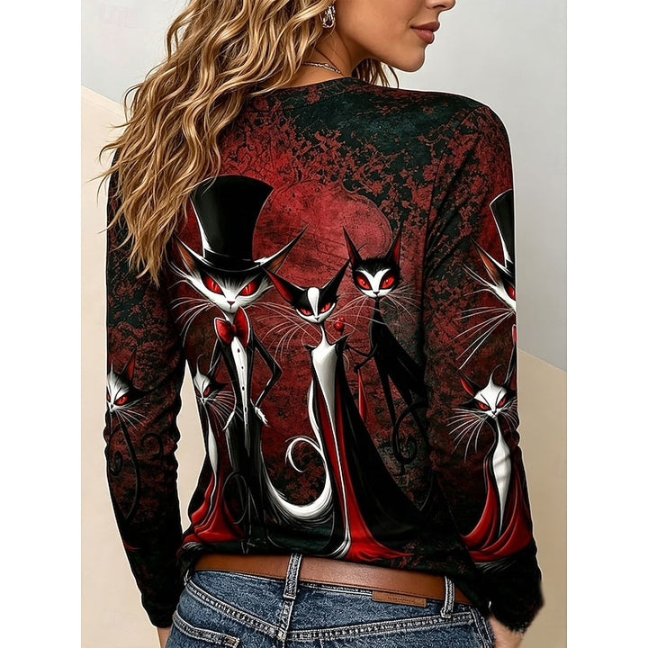Rhiannon | Halloween Gothic Cat Graphic Long-Sleeve Top