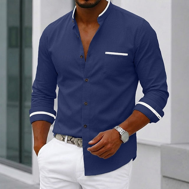 Frank | Men's Oxford Band Collar Long Sleeve Shirt