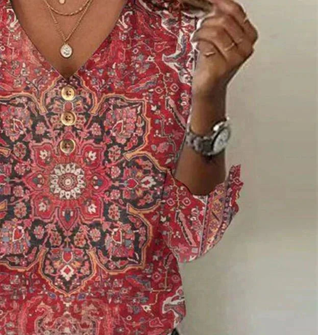 Loretta | Bohemian Print V-Neck Top