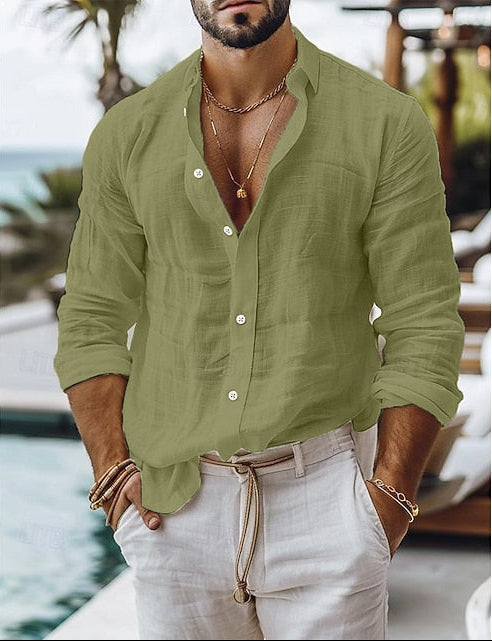 Frederick | Men's Linen Band Collar Long Sleeve Shirt