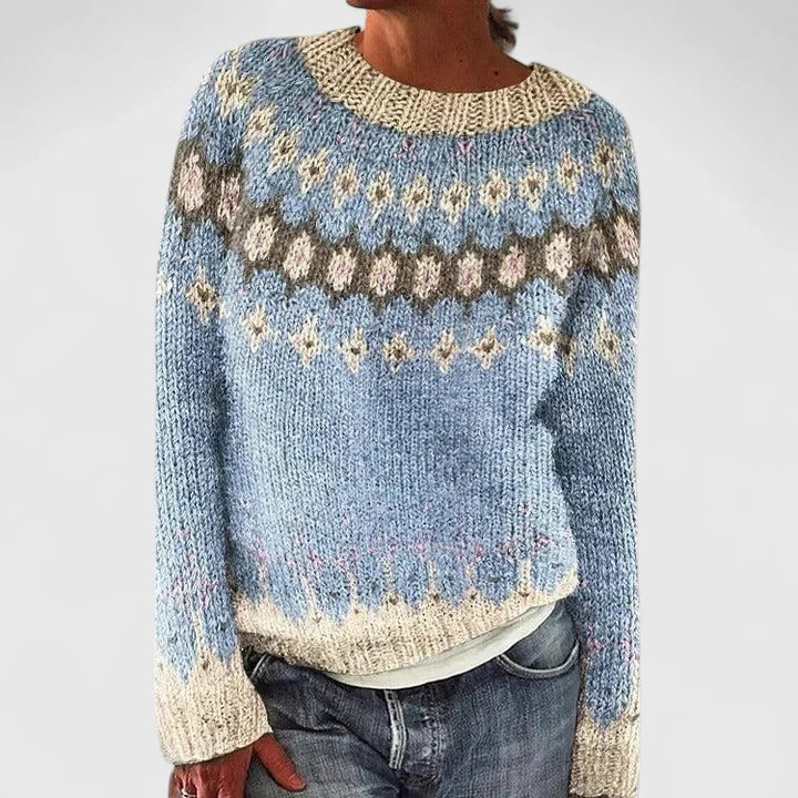 Nell | Cozy Patterned-Yoke Sweater