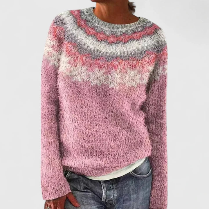 Nell | Cozy Patterned-Yoke Sweater