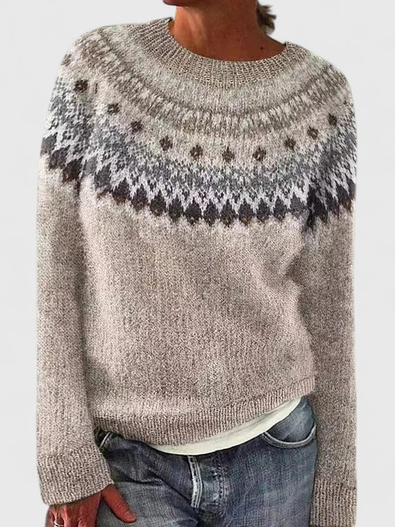 Nell | Cozy Patterned-Yoke Sweater