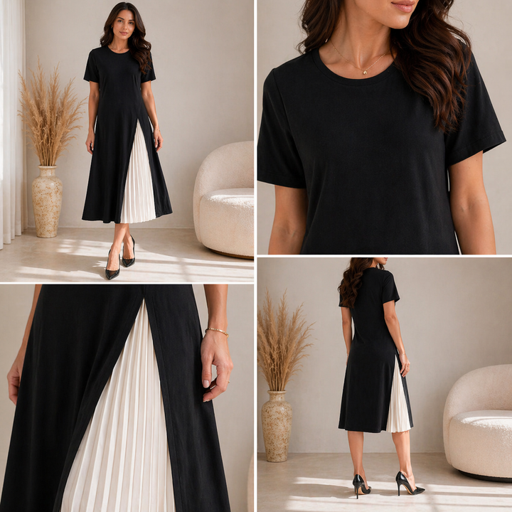 Genevieve | Pleated Panel Midi Dress