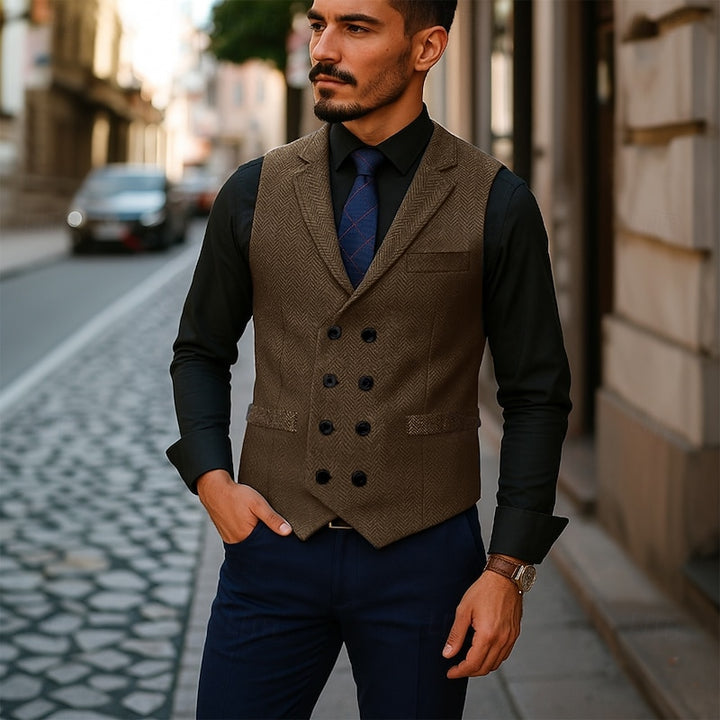 Alistair | Double-Breasted Herringbone Waistcoat