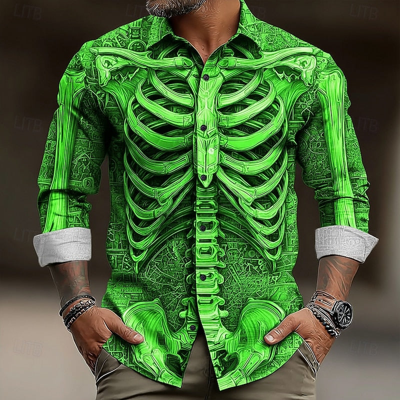 Gideon | Halloween Skeleton-Print Button-Up Shirt