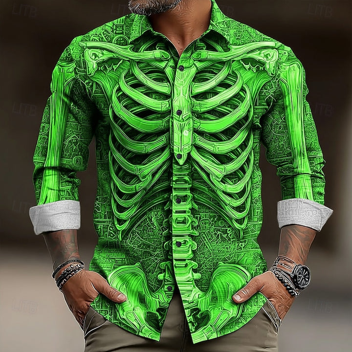 Gideon | Halloween Skeleton-Print Button-Up Shirt