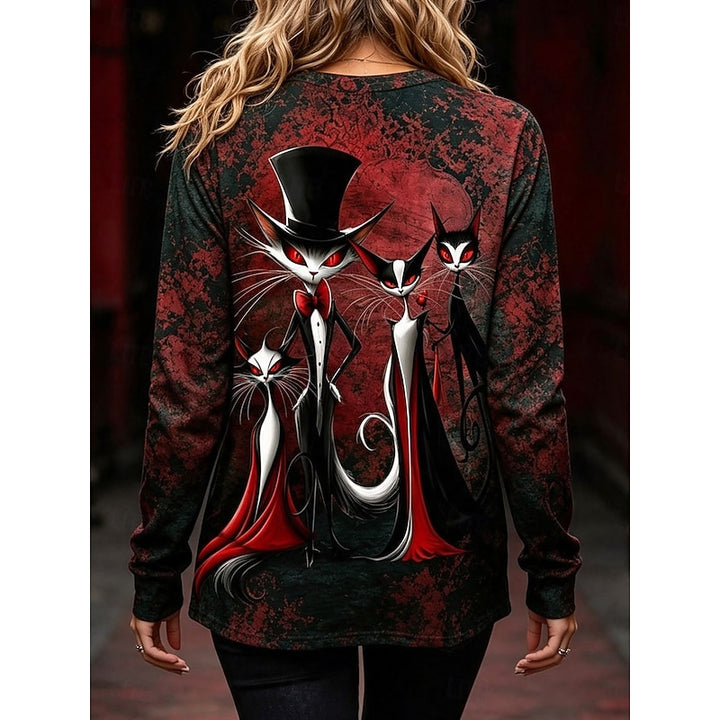 Rhiannon | Halloween Gothic Cat Graphic Long-Sleeve Top