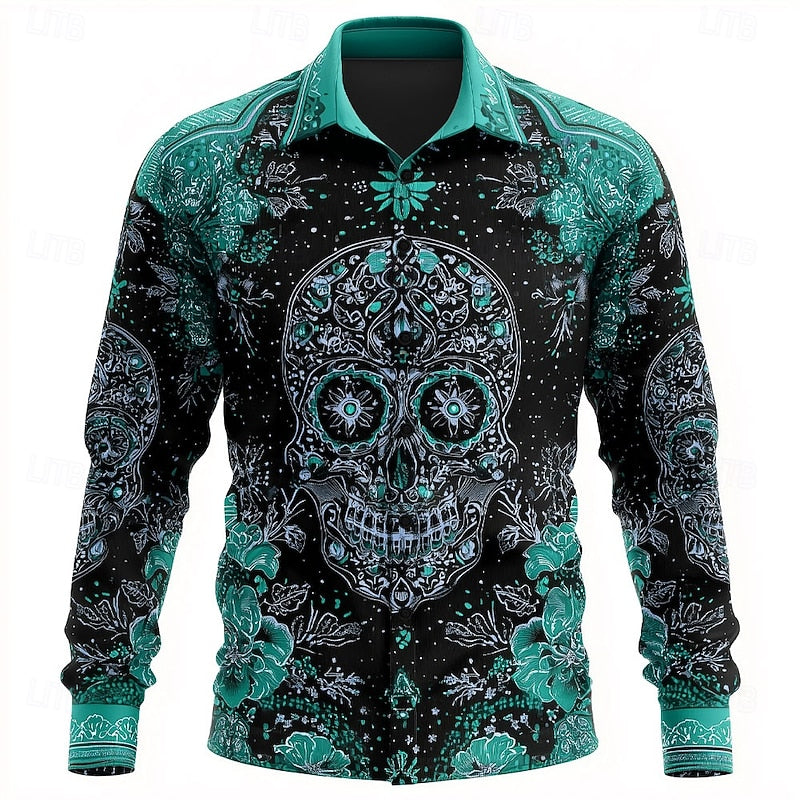 Elliot | Halloween Skull Floral Button-Up Shirt