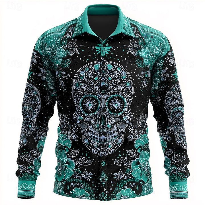 Elliot | Halloween Skull Floral Button-Up Shirt