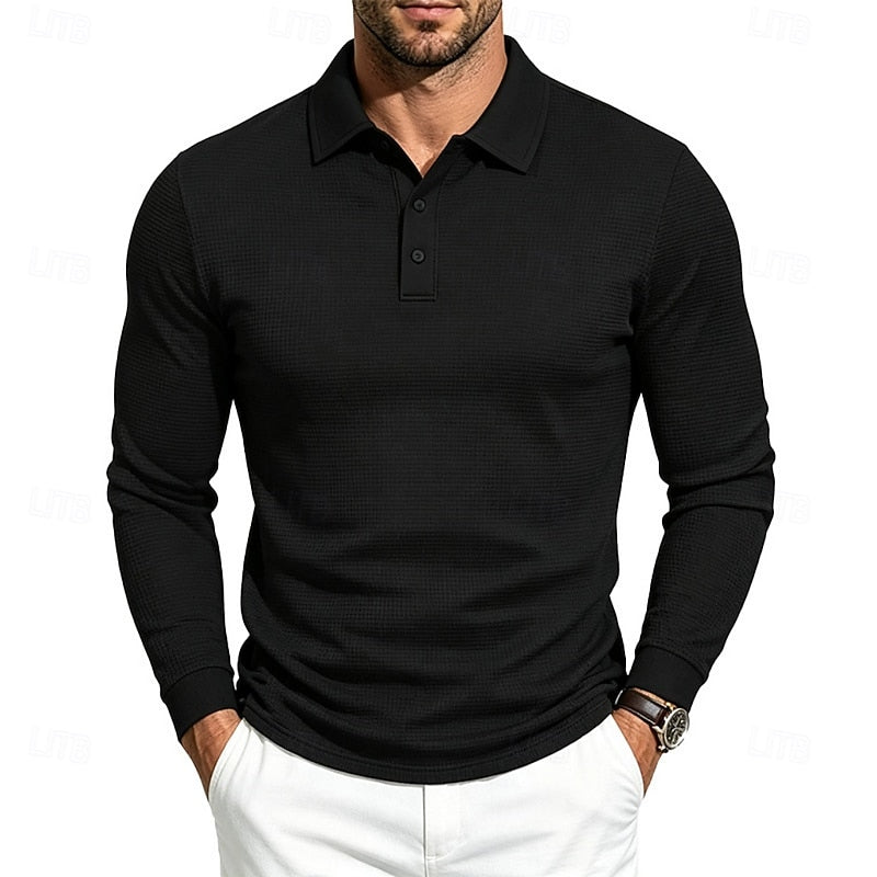 Damon | Textured Long-Sleeve Polo Shirt