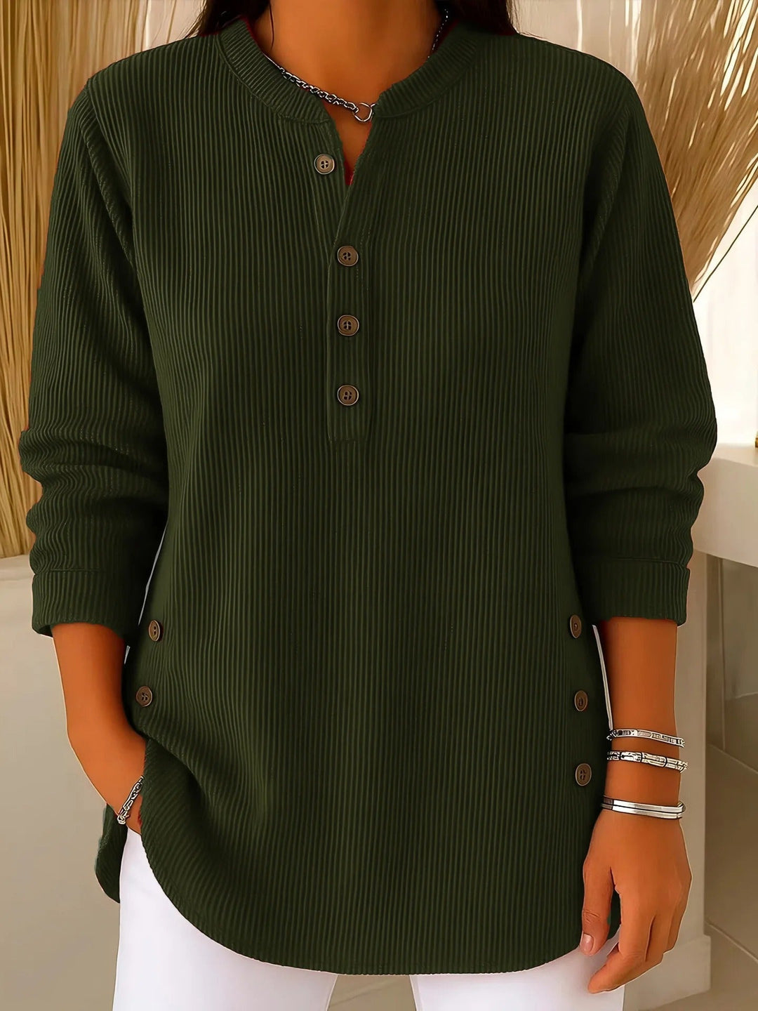 Delora | Ribbed Button-Front Top