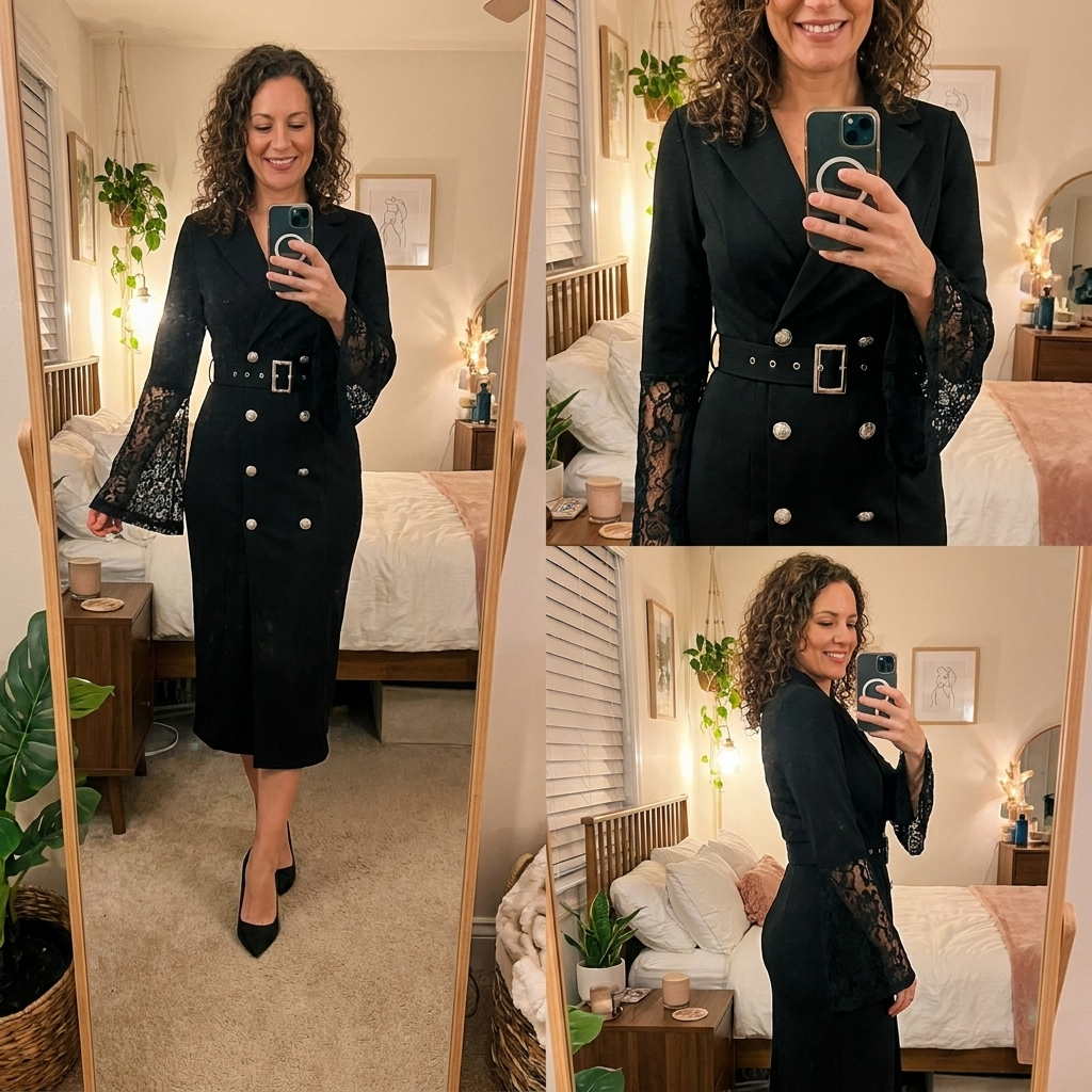 Angelica | Belted Lace-Sleeve Midi Dress