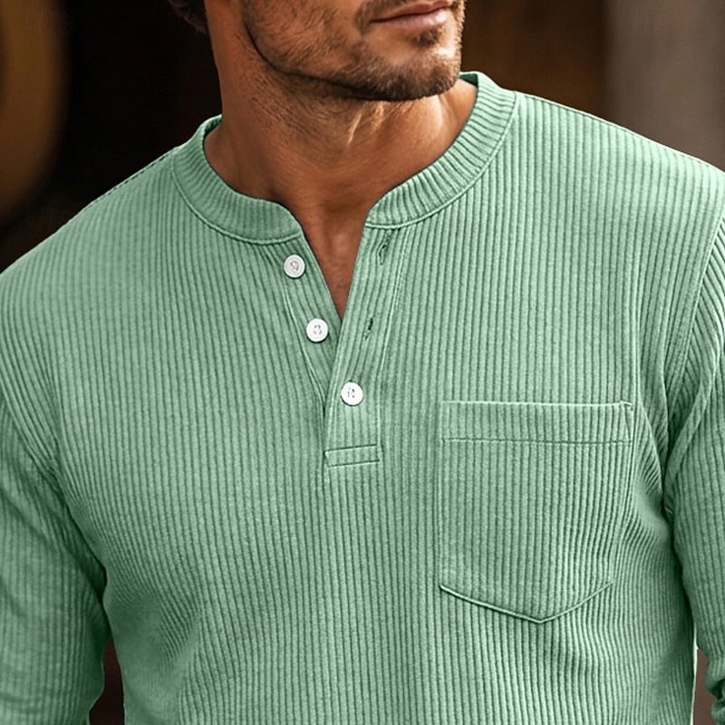 Nolan | Ribbed Long-Sleeve Henley Shirt