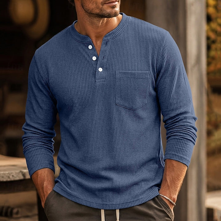 Nolan | Ribbed Long-Sleeve Henley Shirt