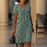 Ruth | Elegant Leaf-Print V-Neck Midi Dress