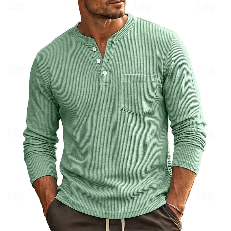 Nolan | Ribbed Long-Sleeve Henley Shirt