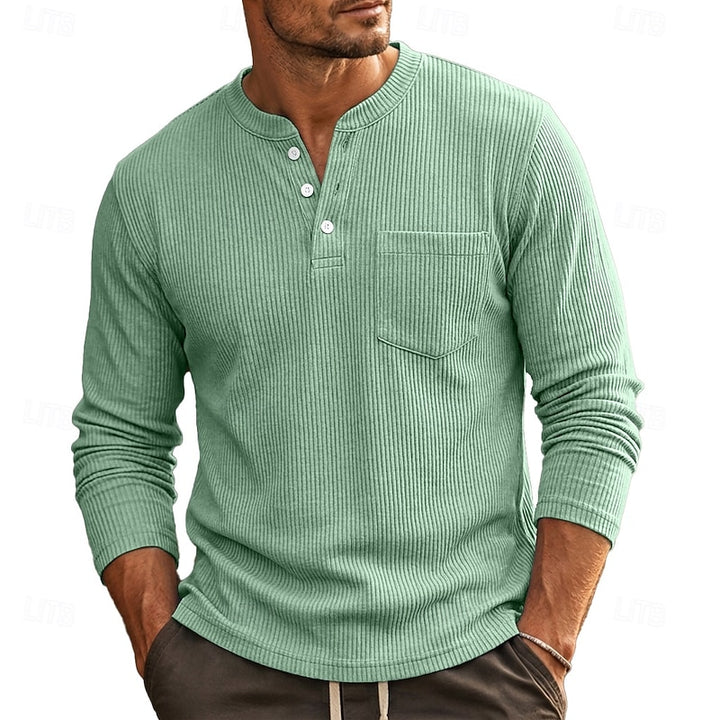 Nolan | Ribbed Long-Sleeve Henley Shirt