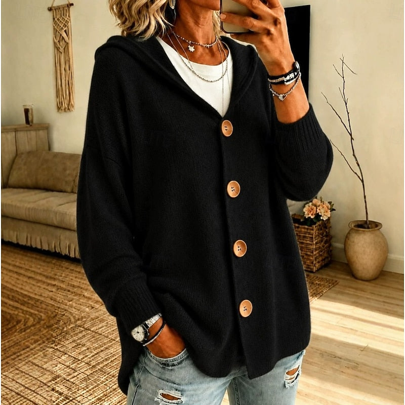 Hazel | Relaxed Hooded Button Cardigan