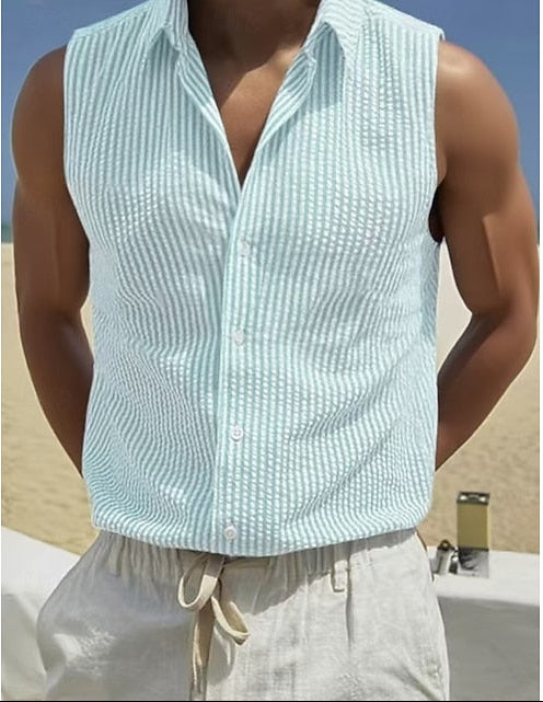 Beau | Men's Seersucker Sleeveless Shirt