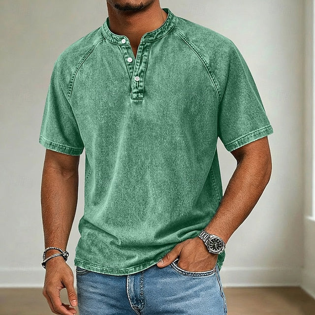 Wayne | Men's Acid Wash Henley T-Shirt