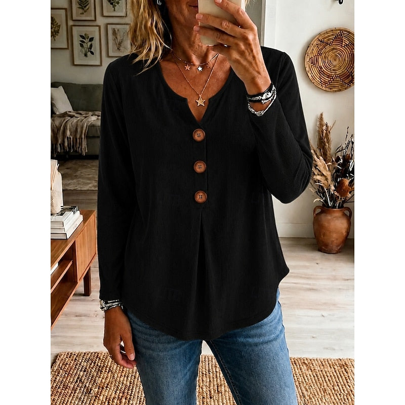Clara | Button-Front V-Neck Shirt