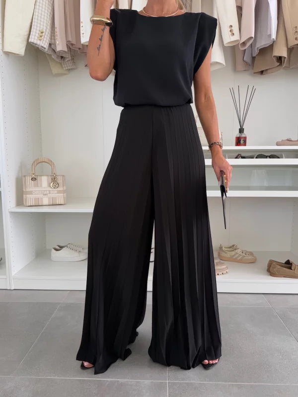 Rachel | Women's Pleated Wide-Leg Two-Piece Set