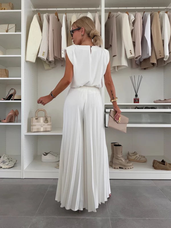 Rachel | Women's Pleated Wide-Leg Two-Piece Set