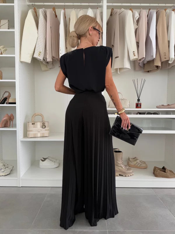 Rachel | Women's Pleated Wide-Leg Two-Piece Set