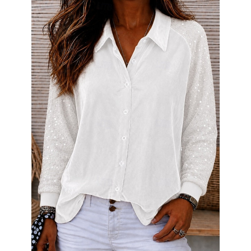 Eloise | Shimmer-Sleeve Button-Up Shirt