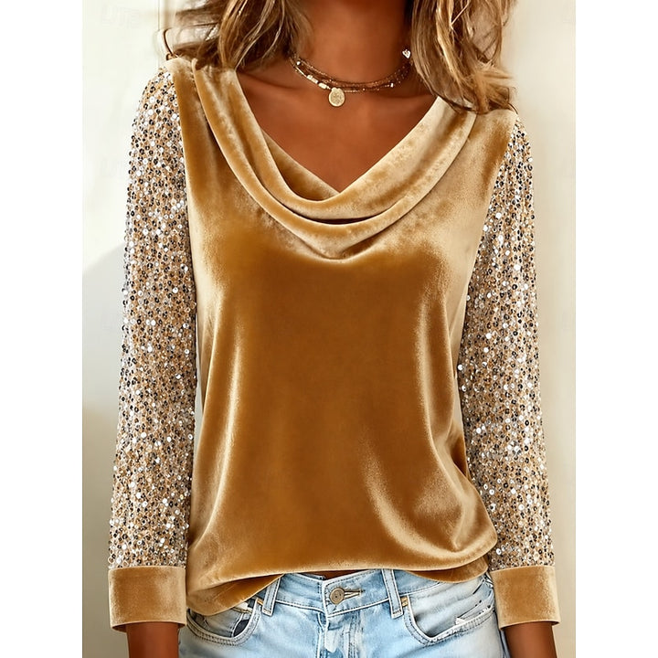 Corinne | Shimmer-Sleeve Cowl Neck Top