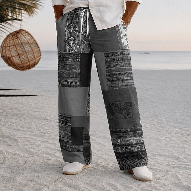 Jeremy | Men's Printed Linen-Blend Trousers