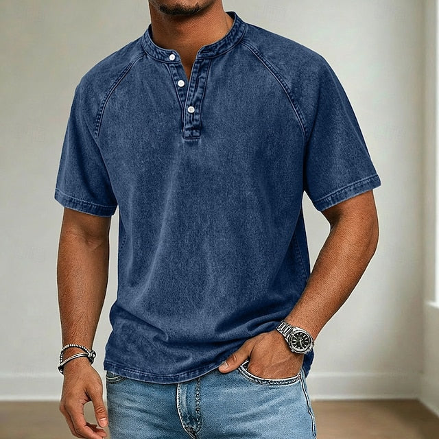 Wayne | Men's Acid Wash Henley T-Shirt