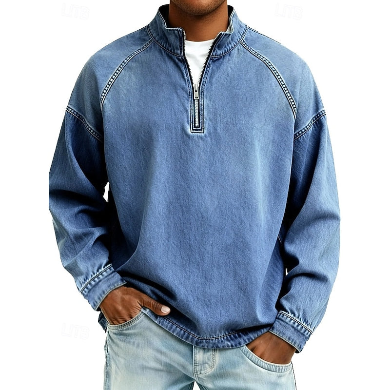 Landon | Washed Stand-Collar Quarter-Zip Pullover