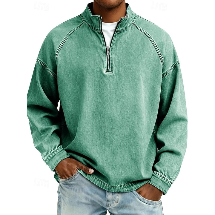 Landon | Washed Stand-Collar Quarter-Zip Pullover