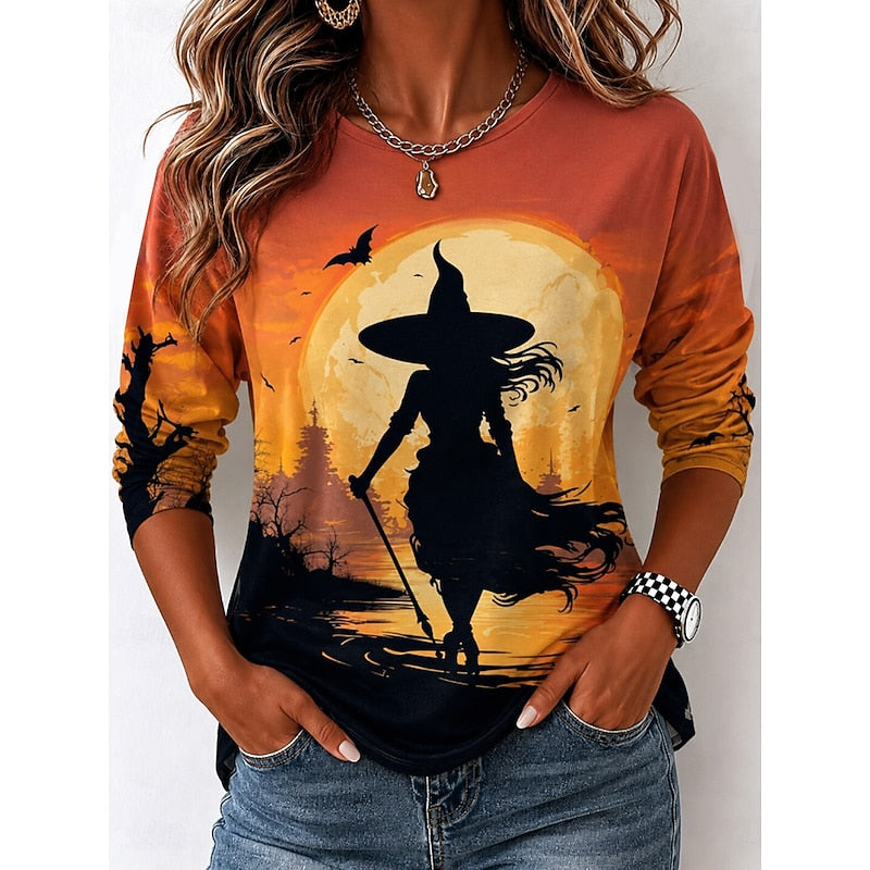Hazel | Halloween Witch Silhouette Long Sleeve Top
