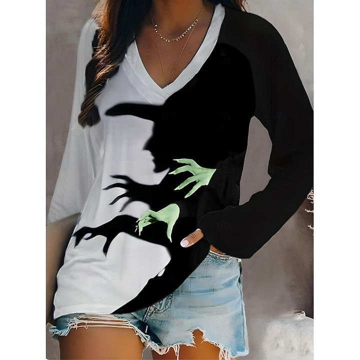 Quinn | Halloween Witch Graphic V-Neck Top