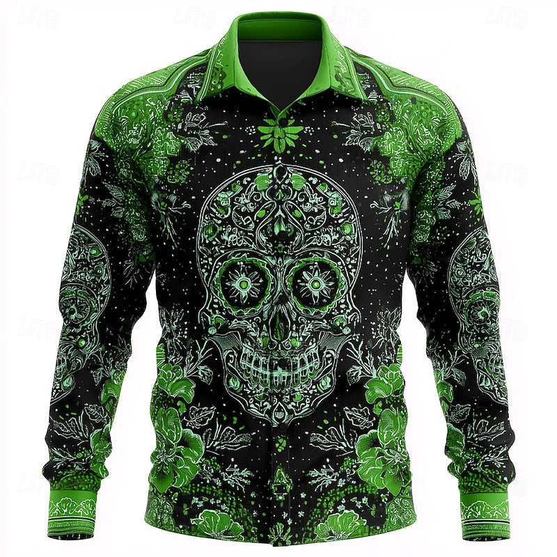 Elliot | Halloween Skull Floral Button-Up Shirt