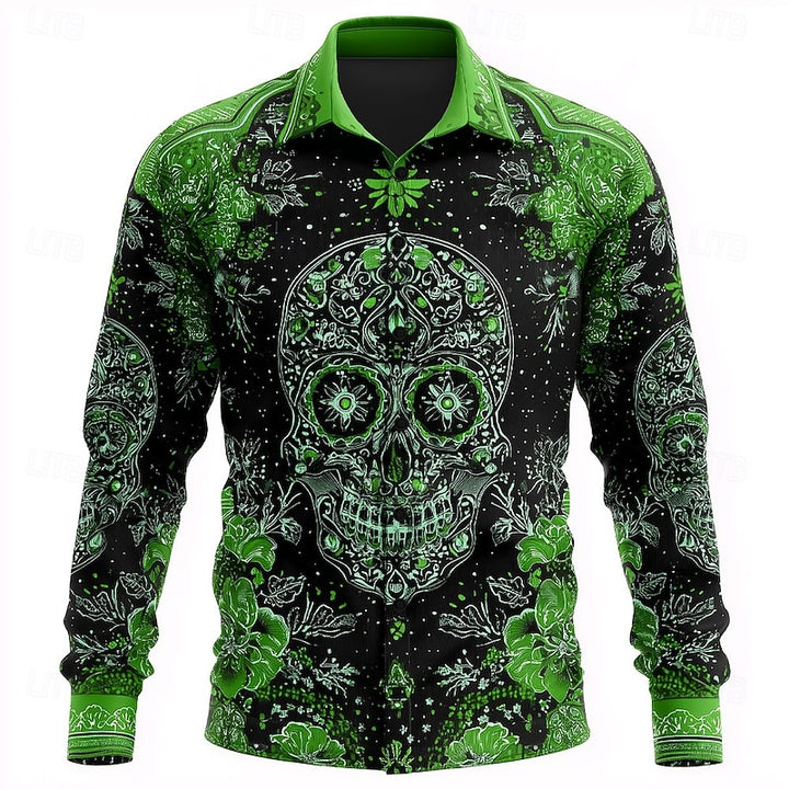 Elliot | Halloween Skull Floral Button-Up Shirt