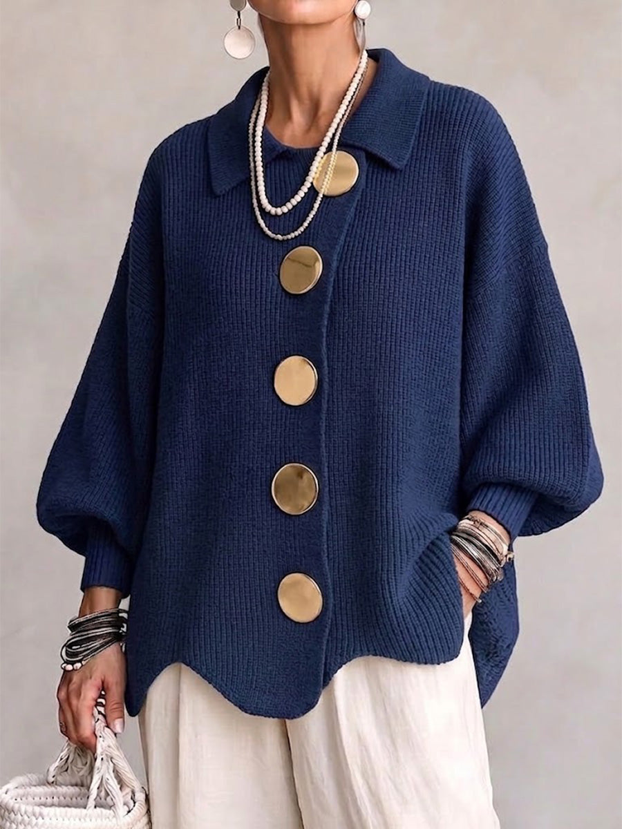 Fabienne | Oversized Collared Statement-Button Cardigan