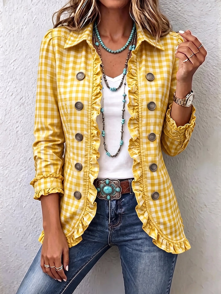Adalyn | Gingham Ruffled Button-Down Jacket