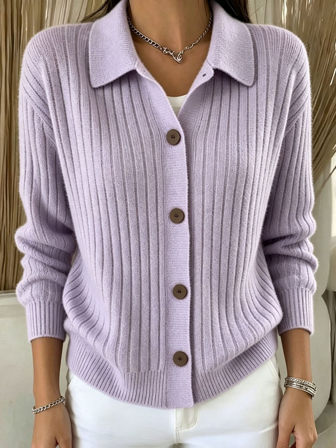 Blair | Ribbed Collared Button-Down Cardigan