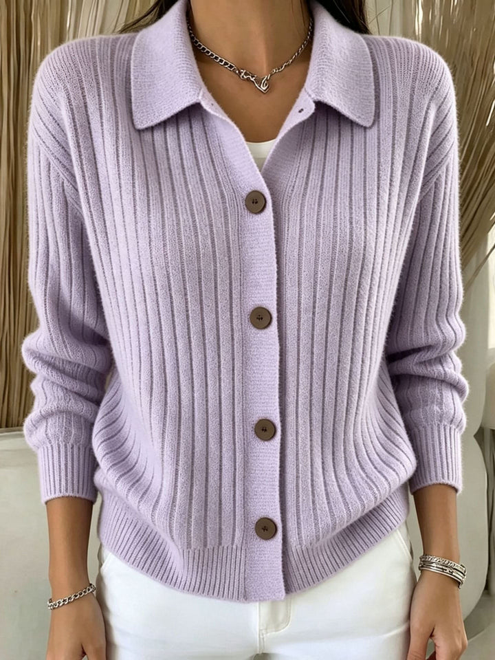 Blair | Ribbed Collared Button-Down Cardigan