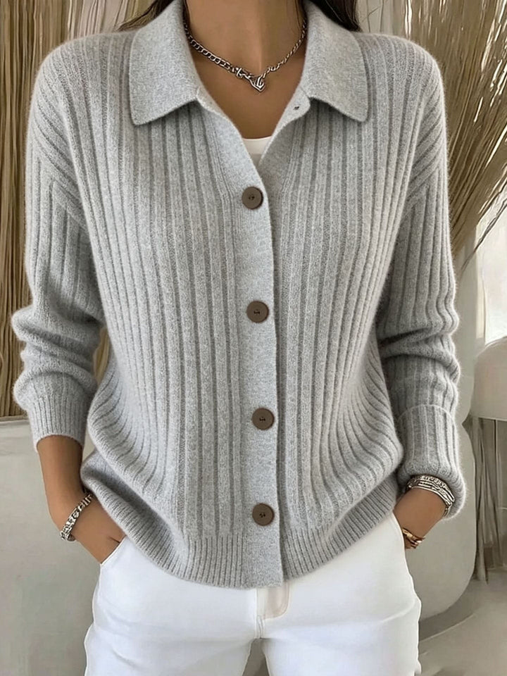 Blair | Ribbed Collared Button-Down Cardigan