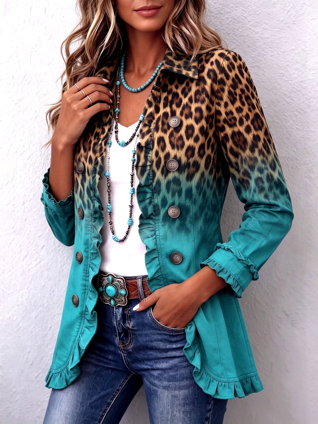 Maureen | Ombre Ruffle-Trim Blazer